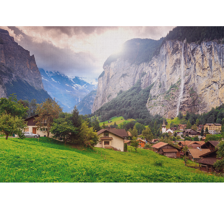 Little houses by the mountain  nature wall mural - TenStickers
