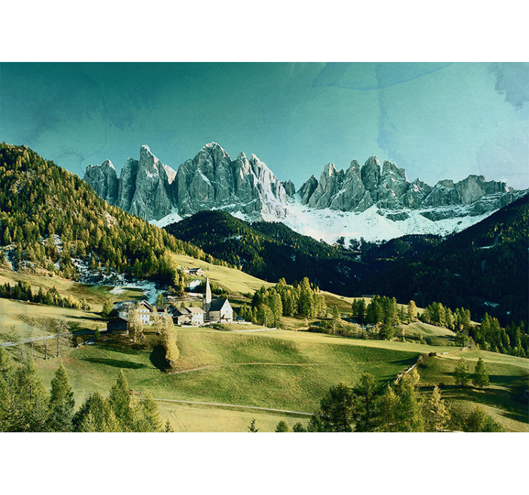 Landscape mural wallpaper mountain village scene - TenStickers