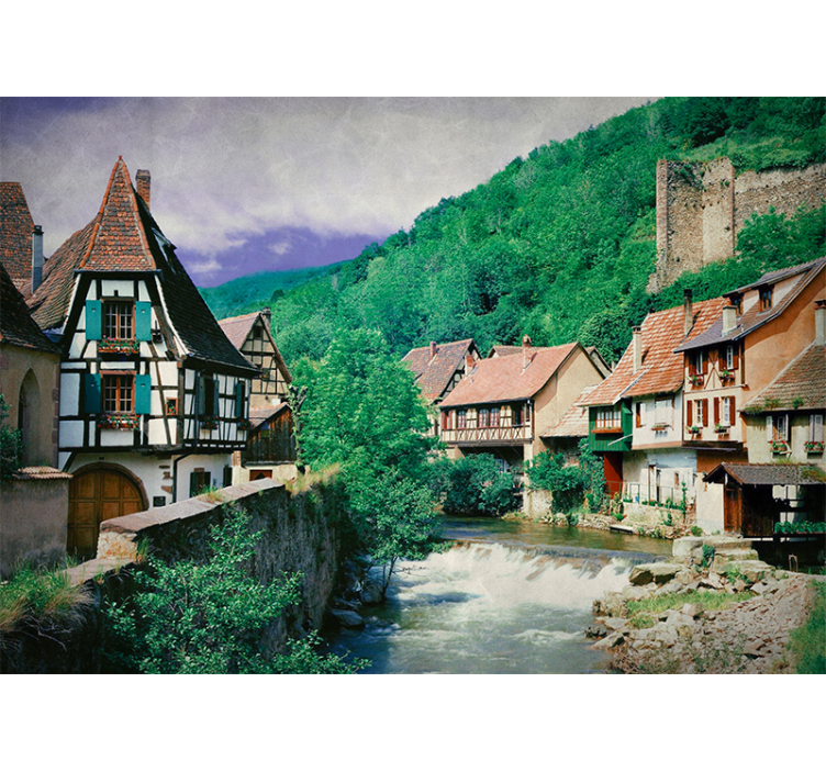 Picturesque River Village city wall mural - TenStickers