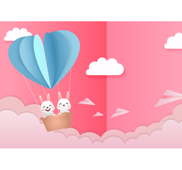 Love wall mural with balloons and bunnies - TenStickers