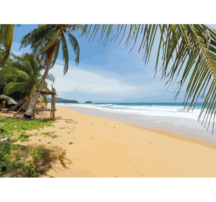 Beach with palm trees on a sunny day wall mural - TenStickers