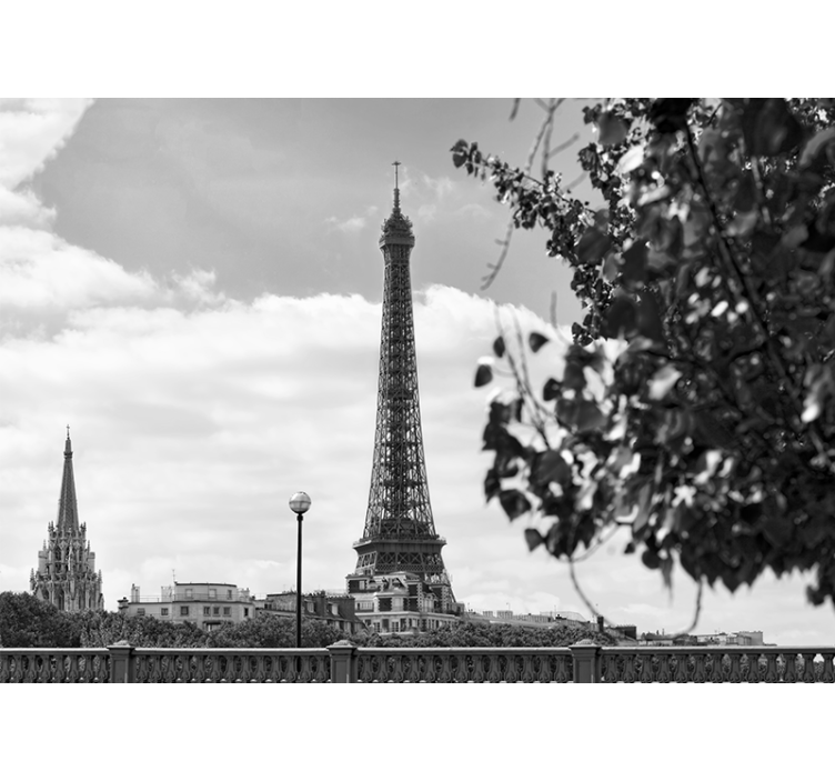 Black and white eiffel tower city wall mural - TenStickers