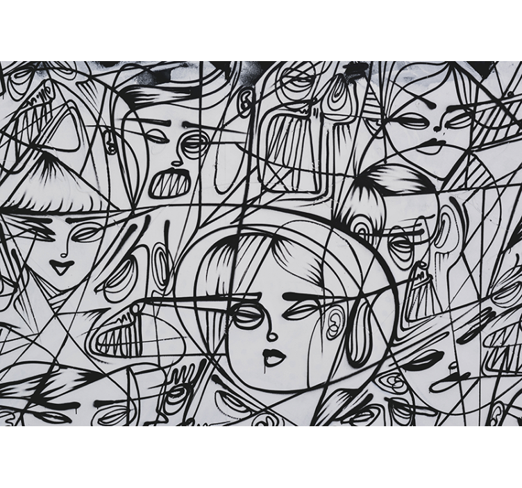 Black and white abstract faces Art Wall Mural - TenStickers