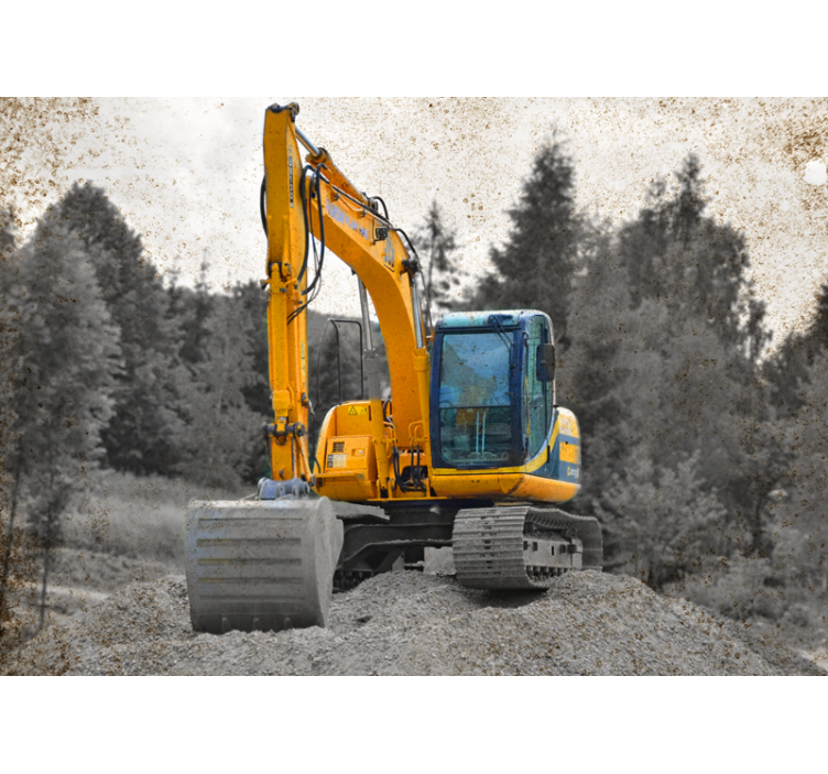 Vehicle mural excavator machinery scene - TenStickers