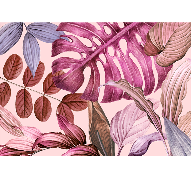 Monstera style with pink reflections wall mural - TenStickers