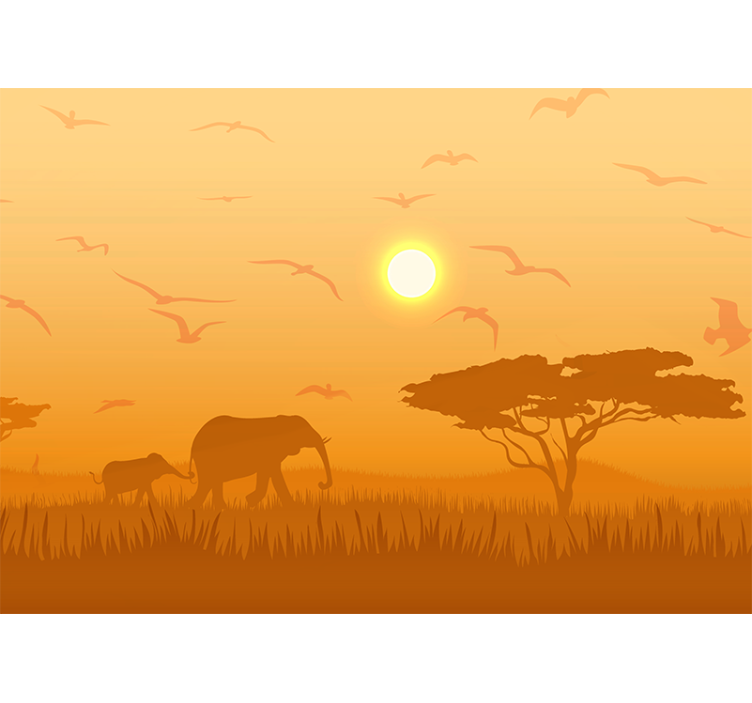 Elephant and tree in the sunset Wall Mural - TenStickers