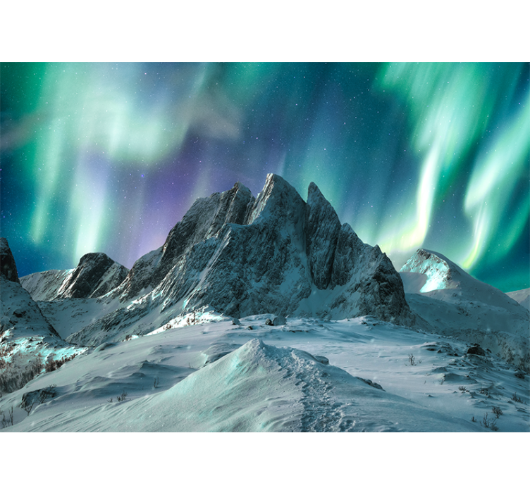 Snowy mountains with northern lights wall mural - TenStickers
