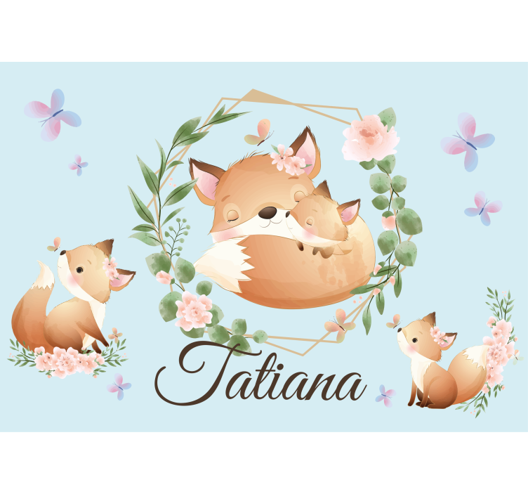 Cute animals fox with name  Kids wall Murals - TenStickers