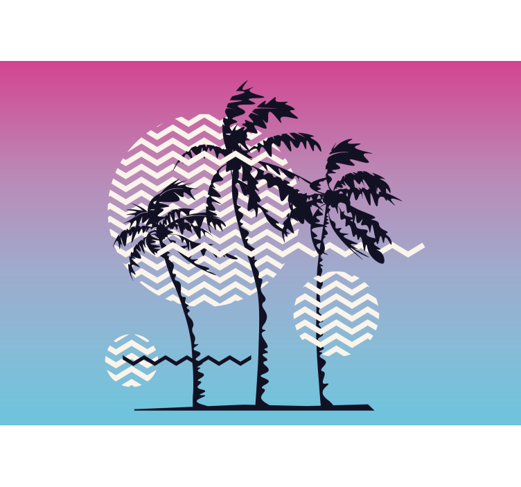 Retro sunset trees purple and blue wall mural - TenStickers