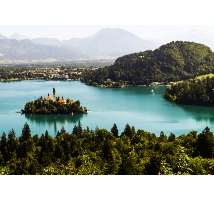 Landscape mural wallpaper bled lake island - TenStickers