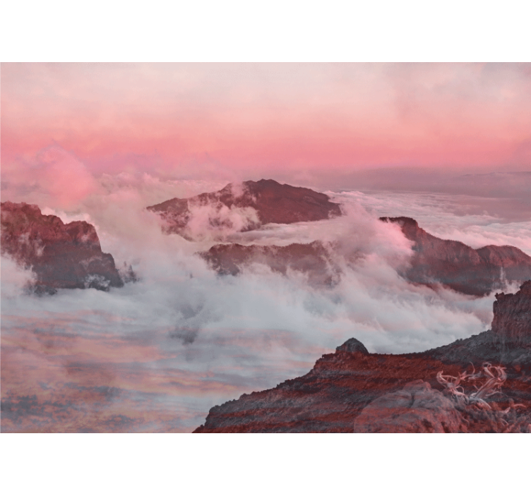Mountainous pink clouds landscape mural wallpaper - TenStickers