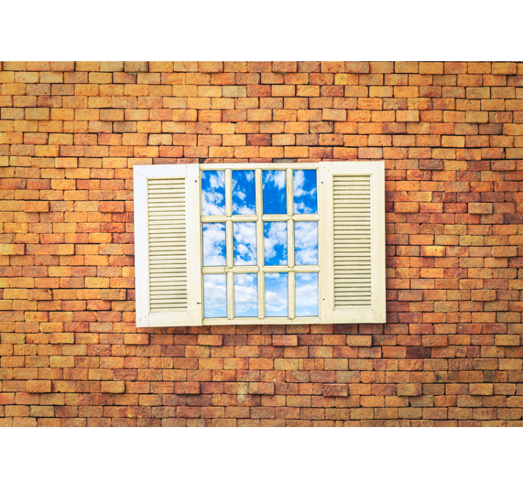 Stone wall mural open window perspective - TenStickers