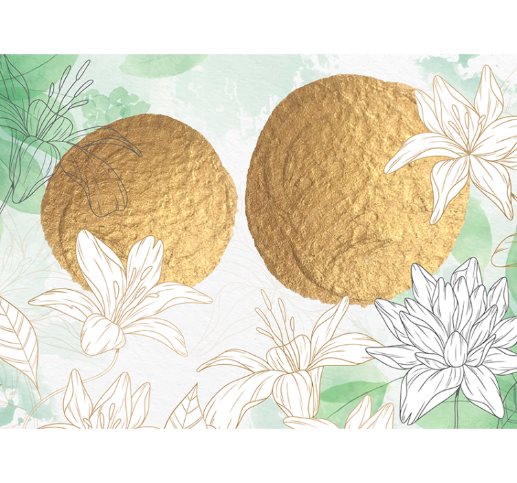 Flower mural with golden floral highlights - TenStickers