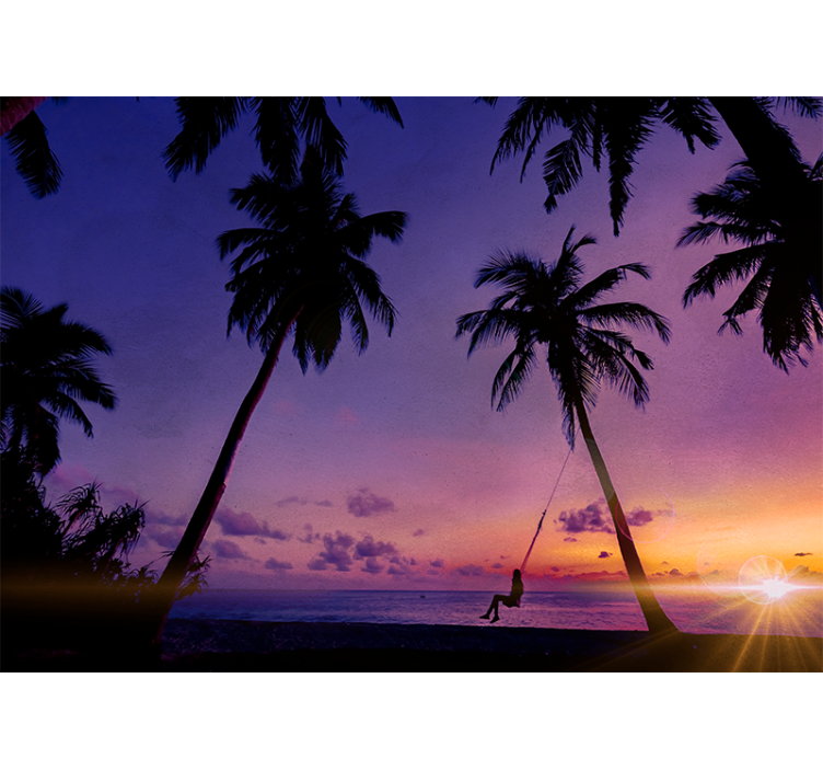 Nature wall mural sunset swinging palm - TenStickers