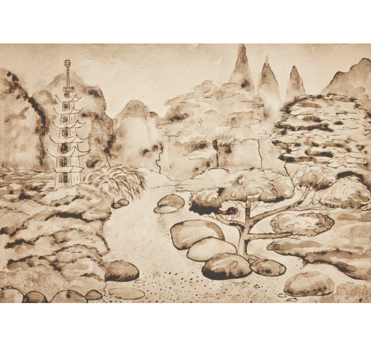 "Japandi" japanese garden modern wall mural - TenStickers