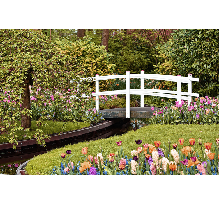 Landscape mural wallpaper serene garden bridge - TenStickers