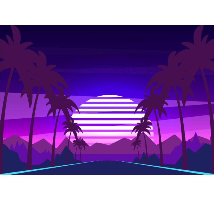 Vaporwave style highway trees wall mural - TenStickers