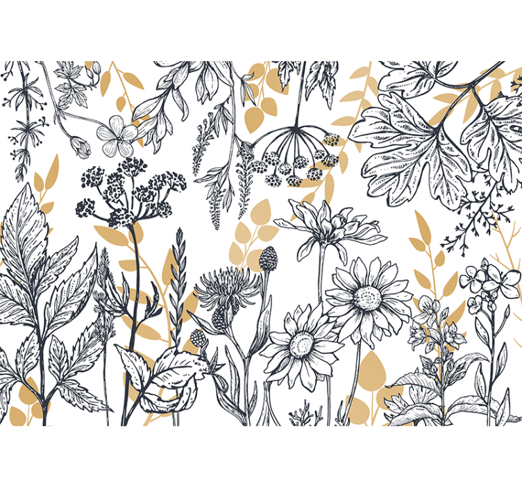 "Glamour floral" variation with gold wall mural - TenStickers