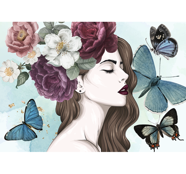 Flower mural woman with butterflies - TenStickers