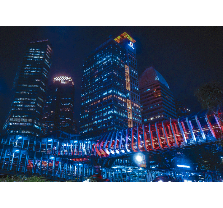 Night city landscape living room wall mural - TenStickers