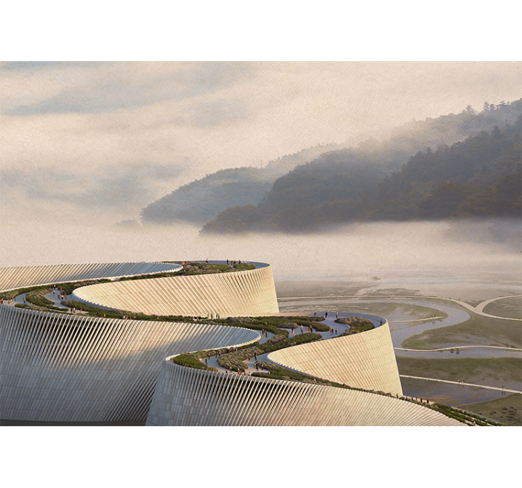 Landscape mural wallpaper curved architectural design - TenStickers