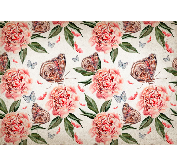 Flower mural butterflies and peonies - TenStickers