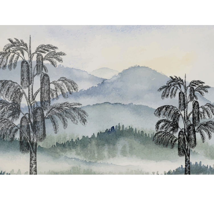 Ink painting Contemporary art Hallway Mural - TenStickers