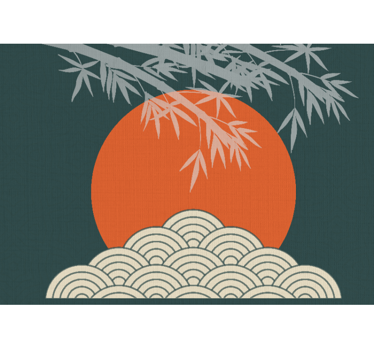 Japandi style leaves orange sun wall mural - TenStickers