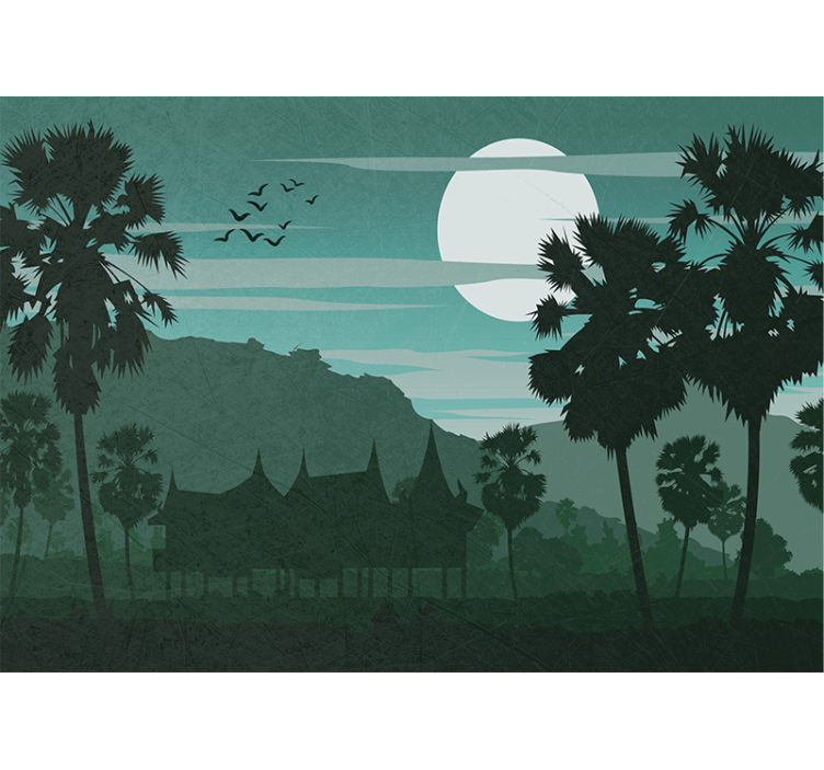 Oriental style landscape view nature wall mural - TenStickers