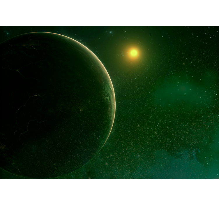 Green planet satellite space wall mural - TenStickers