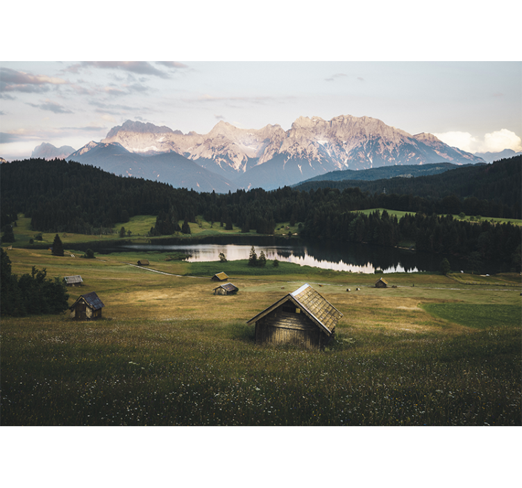 Landscape mural wallpaper serene mountain view - TenStickers