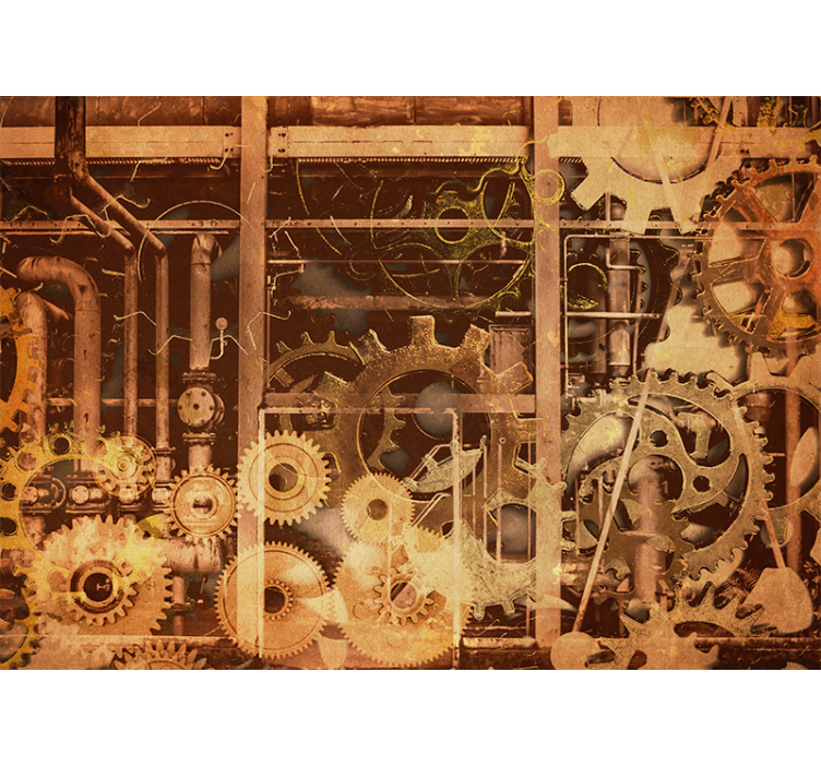 Retro 3D Industrial Pipes Gold wall mural - TenStickers