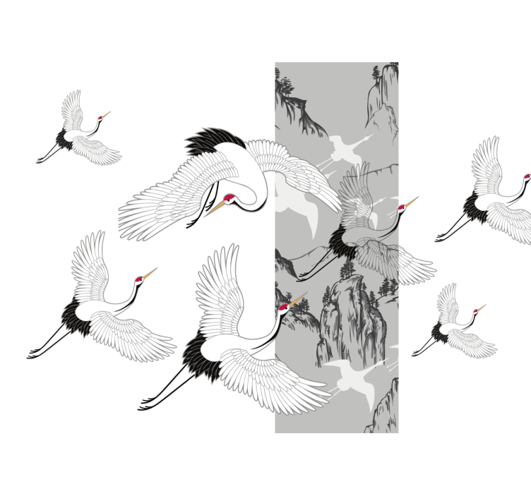 White birds flying living room wall mural - TenStickers