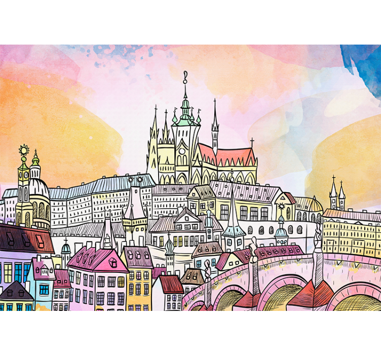 Prague sunset city living room wall mural - TenStickers