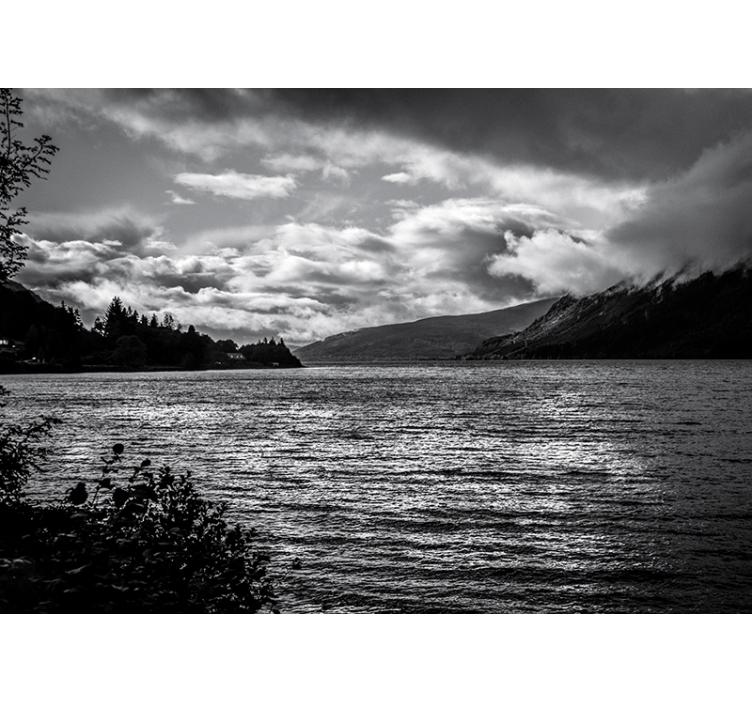 Monochrome Lake View landscape mural wallpaper - TenStickers