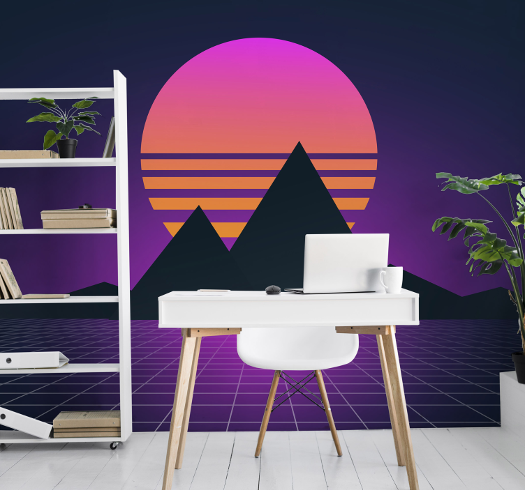 3d wall mural geometric sunset scene - TenStickers