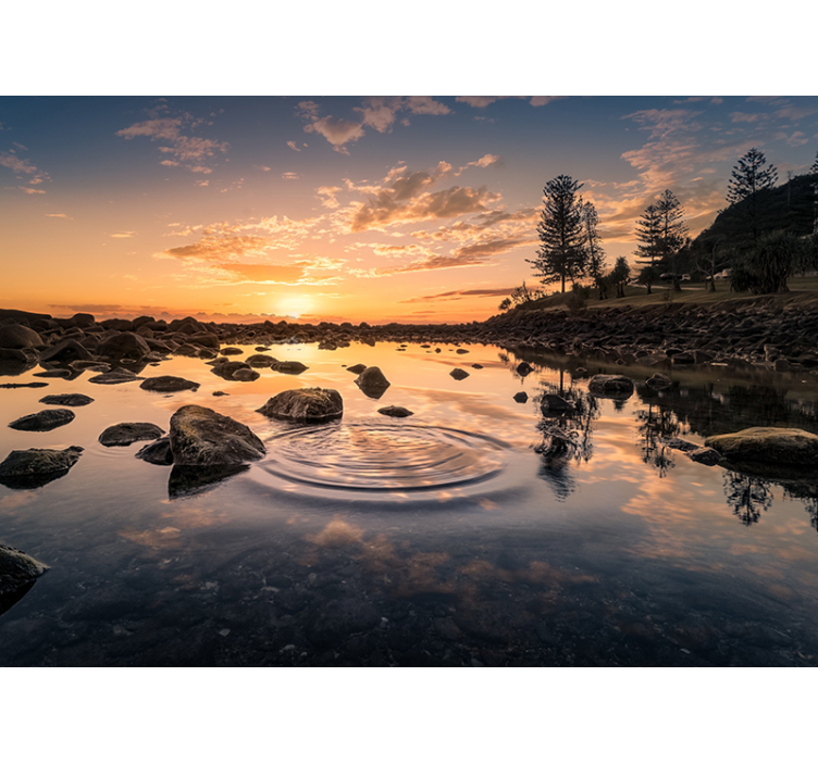 Landscape mural wallpaper serene sunset reflections - TenStickers
