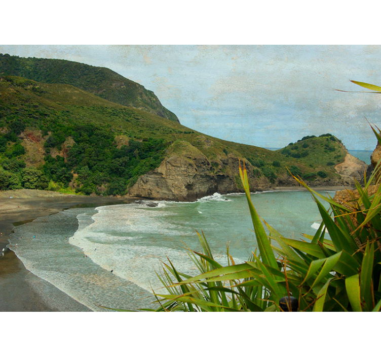 Landscape mural wallpaper coastal greenery scene - TenStickers