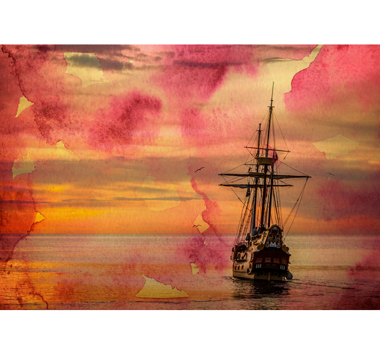 Historic Ship Sunset sea mural - TenStickers