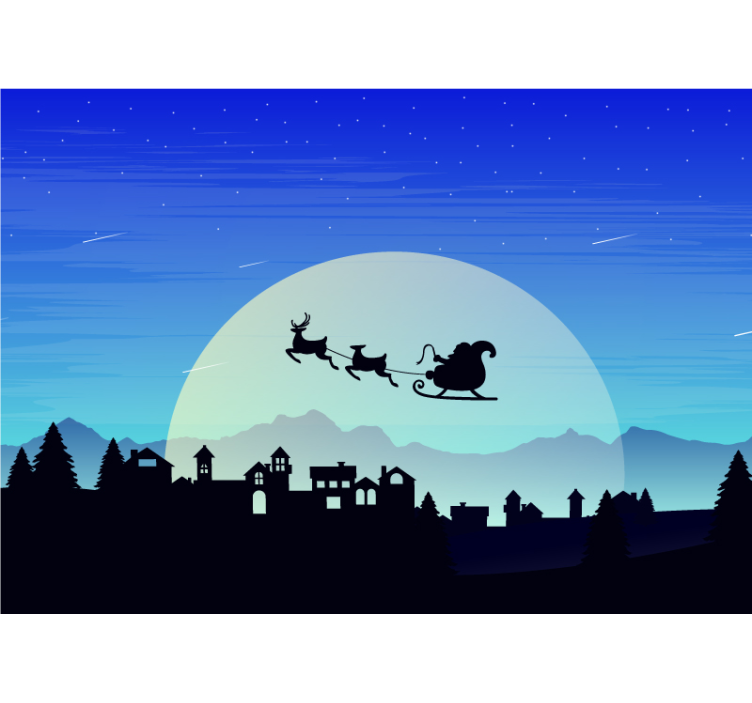 Santa Sleigh Scene christmas mural - TenStickers