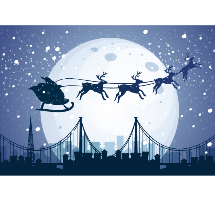Santa klaus flying reindeer fantasy wall mural - TenStickers