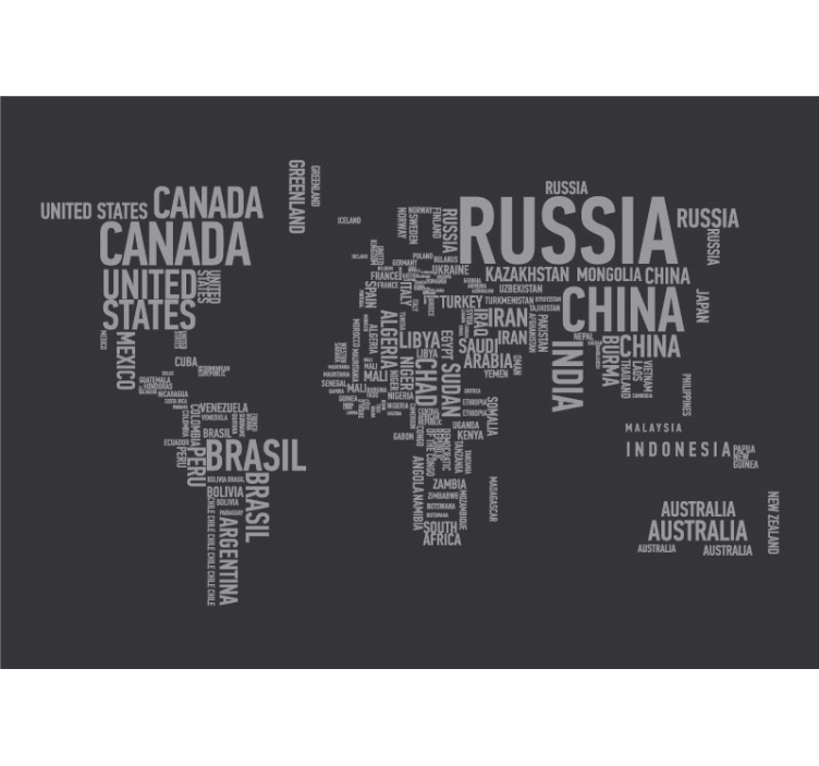 World map with names  world map mural - TenStickers
