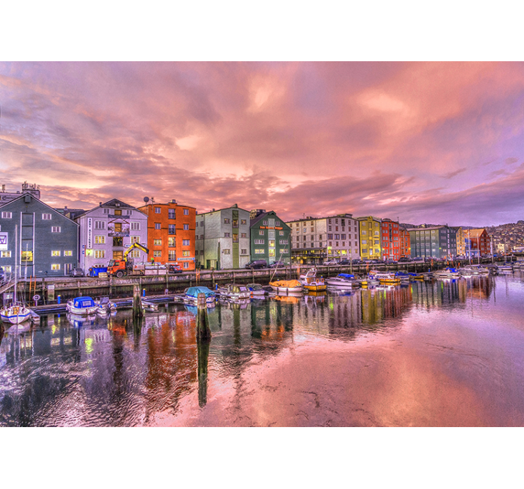 Trondheim city in nightfall wall mural - TenStickers