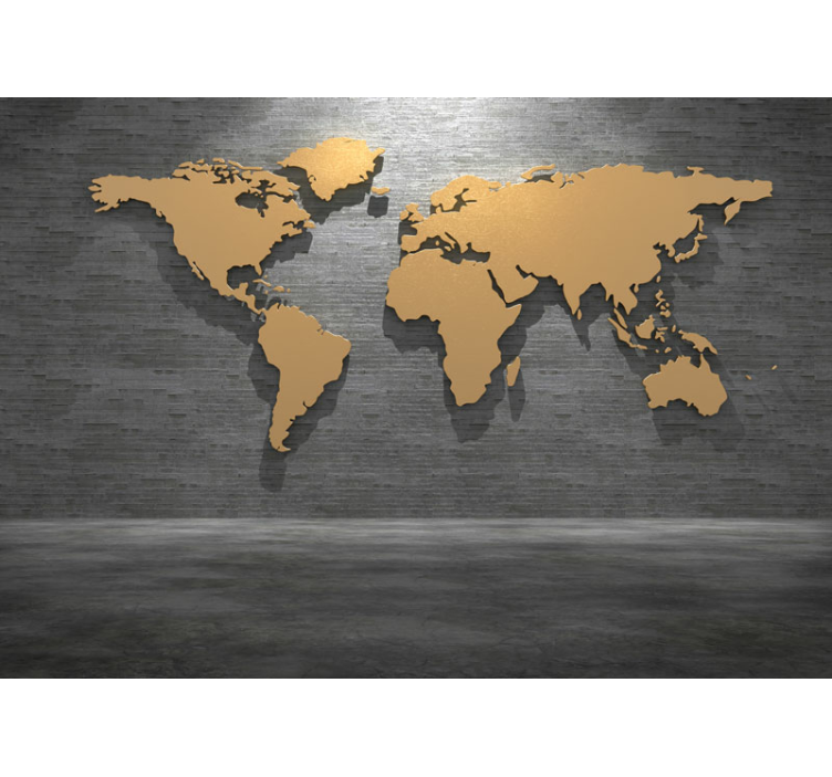Golden world map wall mural - TenStickers