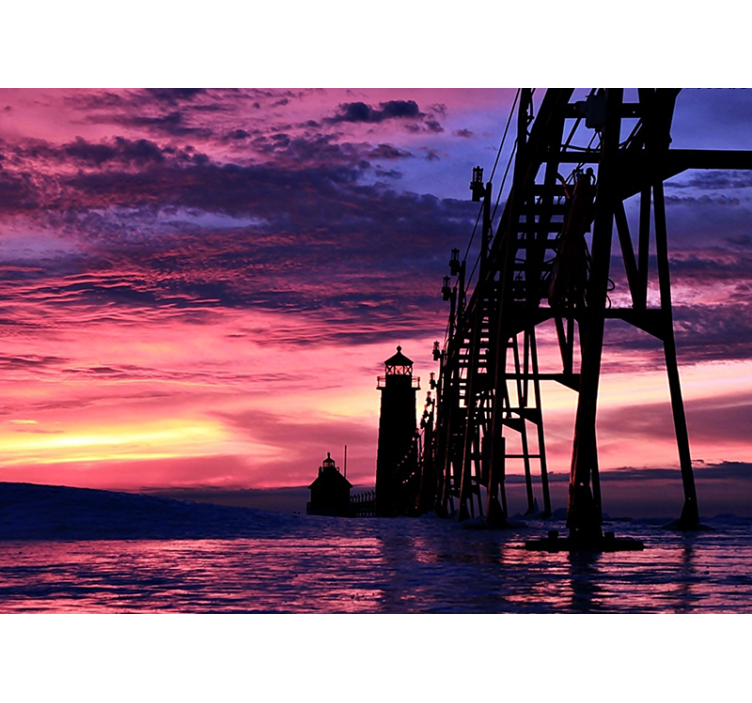 Lighthouse at sunfall under the sea mural - TenStickers