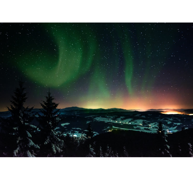 Northern lights green nature wall mural - TenStickers