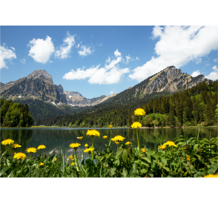 Landscape mural wallpaper mountain lakeside view - TenStickers