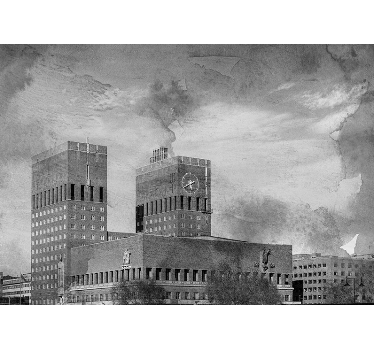 Oslo city evening townhall wall mural - TenStickers