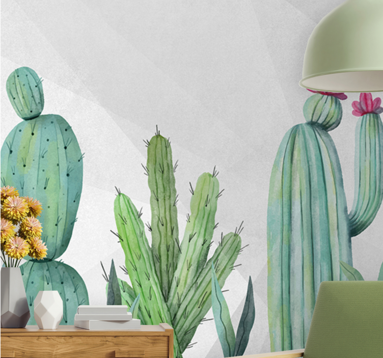 Cactus filled wall illustration wall mural - TenStickers