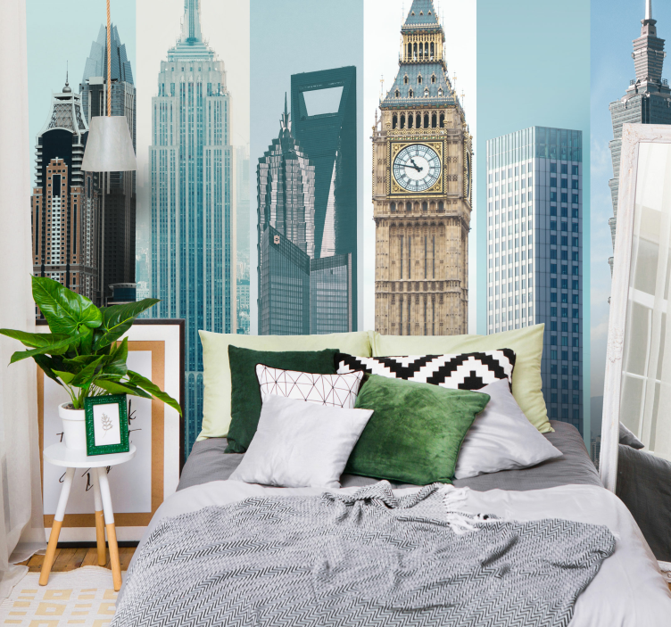 City buildings wall mural wallpaper - TenStickers
